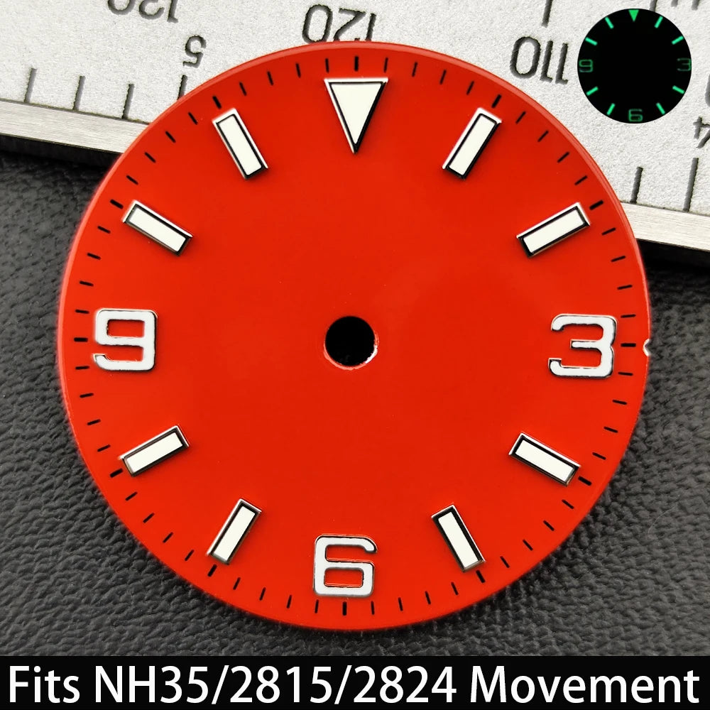 28.5mm Dial single/no calendar watch blue-green/green luminous dial hands fit for N H35/E2815/E2836 movement watch accessories