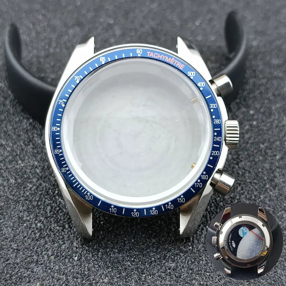 40mm Speedmaster Watch Case Stainless Steel For VK63 VK64 Chronograph Quartz Movement Mineral Moon Foorprint Sterile Caseback