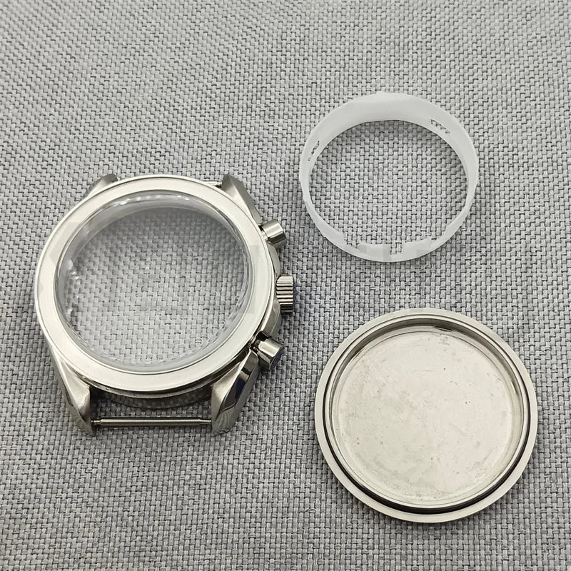 Speed Master Case 40mm VK63 Silver Watch Case Blue Green Black Silver Insert With Coated Glass For VK63 Quartz Chronograph Movement Steel Bracelet