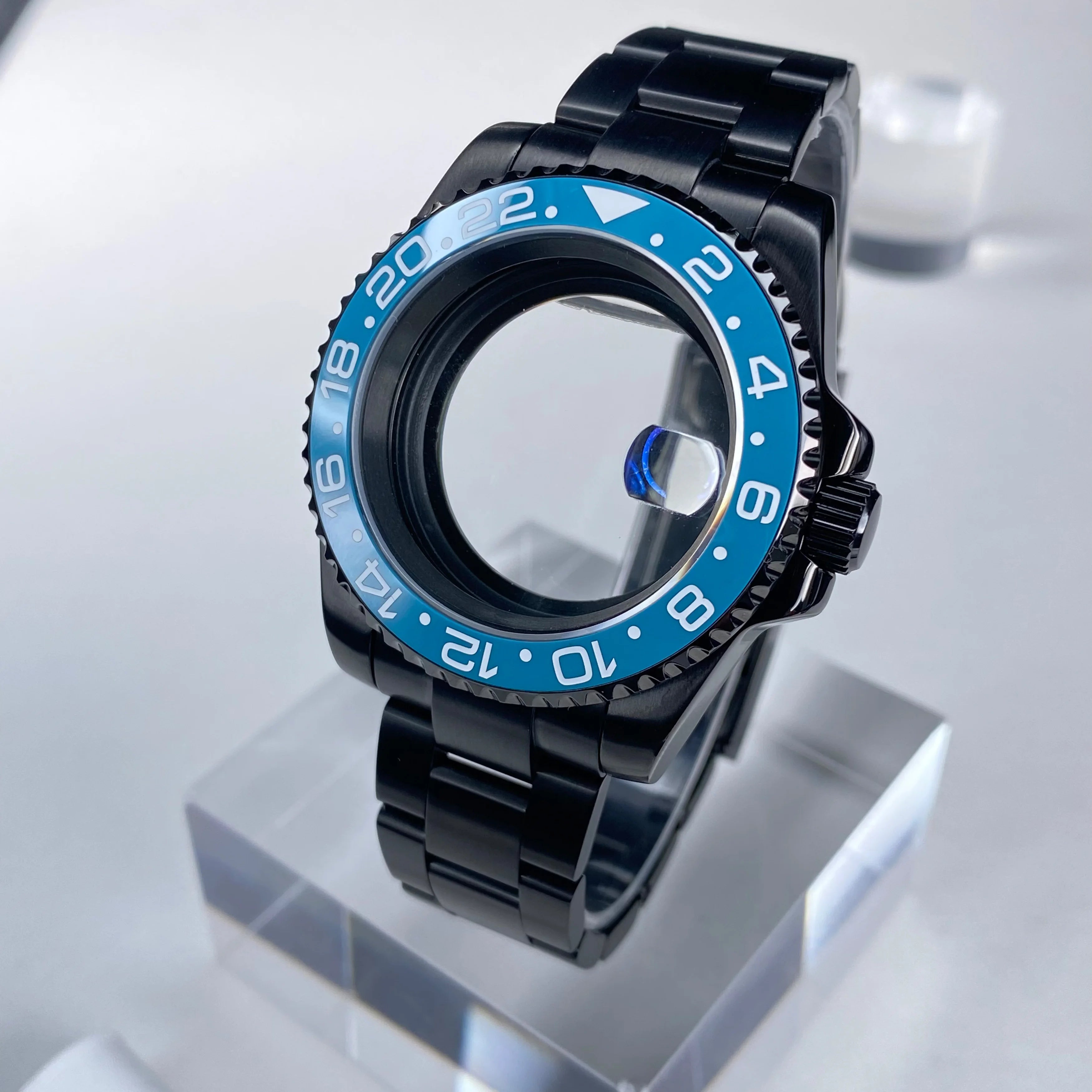 PVD black Sub Watch Case 40mm NH35 Stainless Steel Sapphire Glass case Alloy/Ceramic Bezel Reloaded 28.5mm Date Dial Accessories