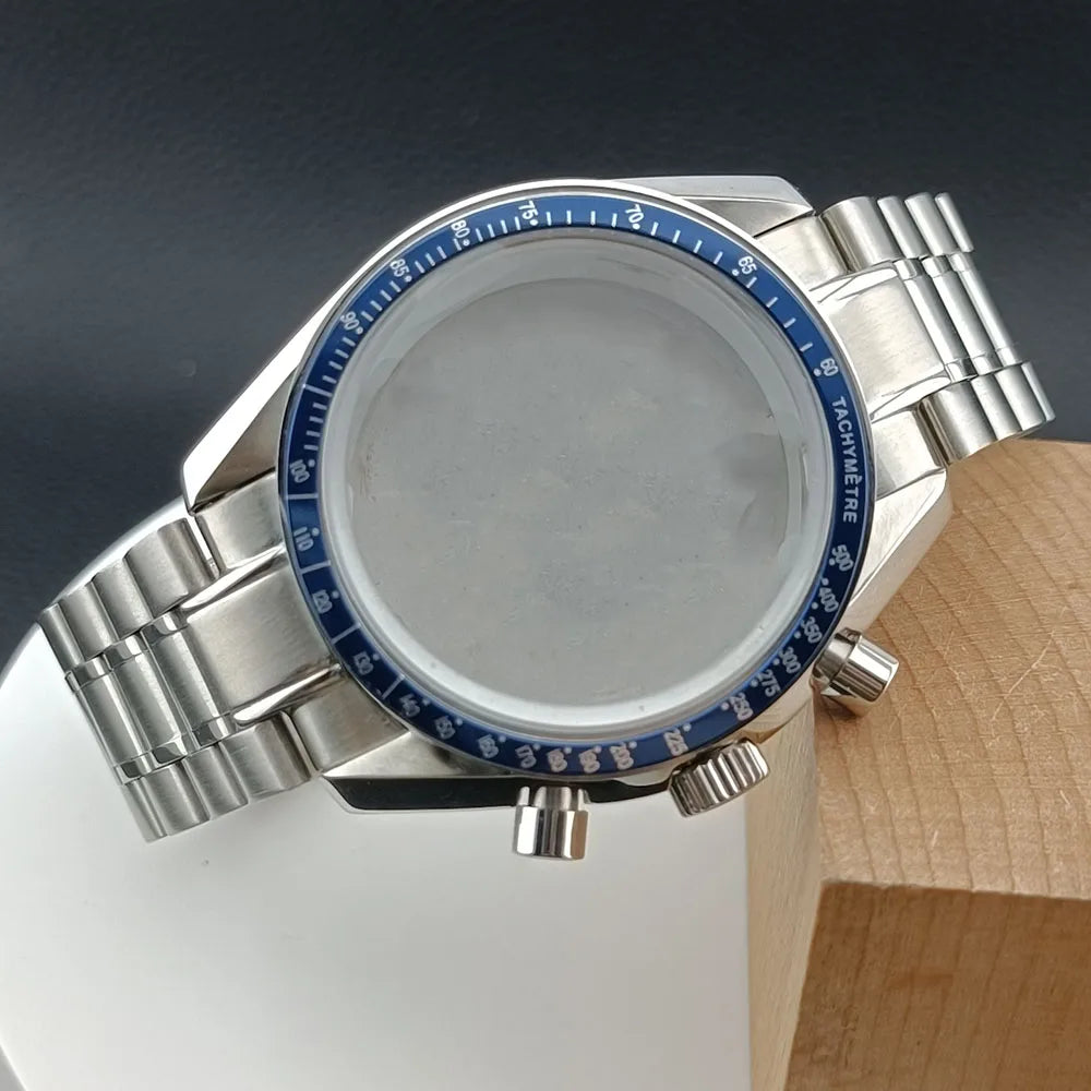 40mm Speedmaster Watch Case Stainless Steel For VK63 VK64 Chronograph Quartz Movement Mineral Moon Foorprint Sterile Caseback