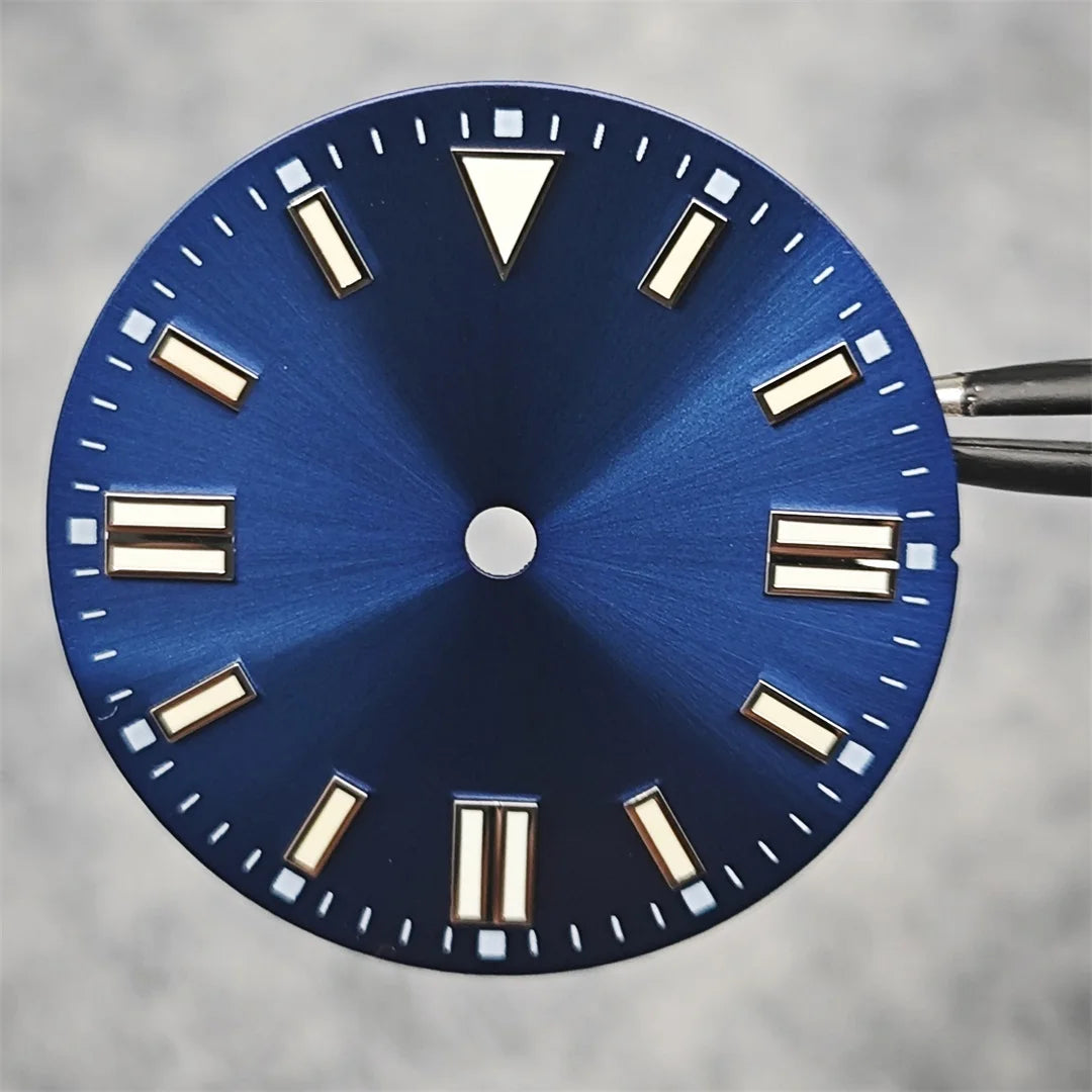 28.5mm Watch Dial Sunray Texture Dial Double Strips Nails Green Luminous Watch Faces for NH35/ 8215/ 2813/ 2836 Movements