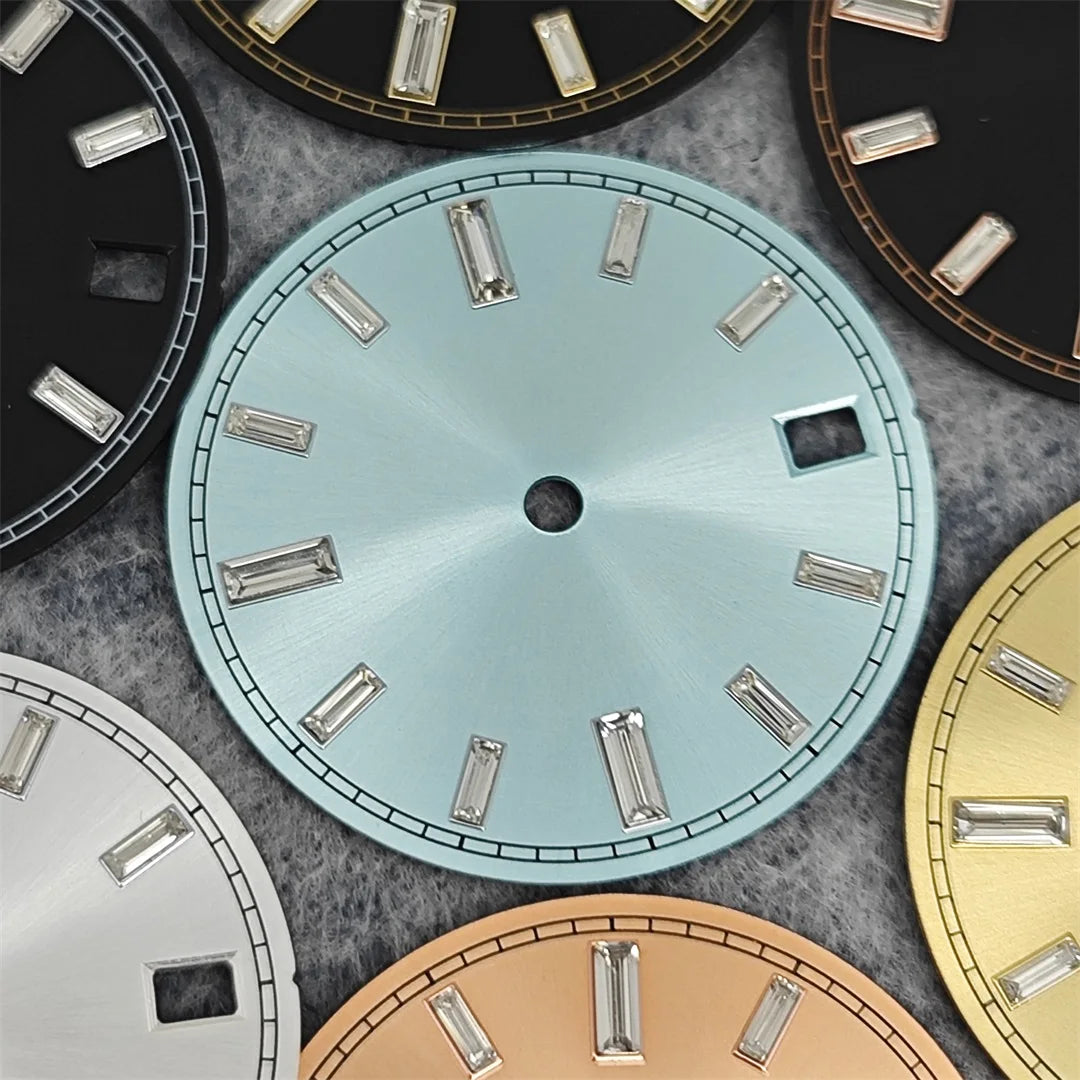 28.5mm Watch Dial Stone Diamond Nail Sunburst Watch Faces No Luminous Accessory Suitable for NH35 / NH36 Movement