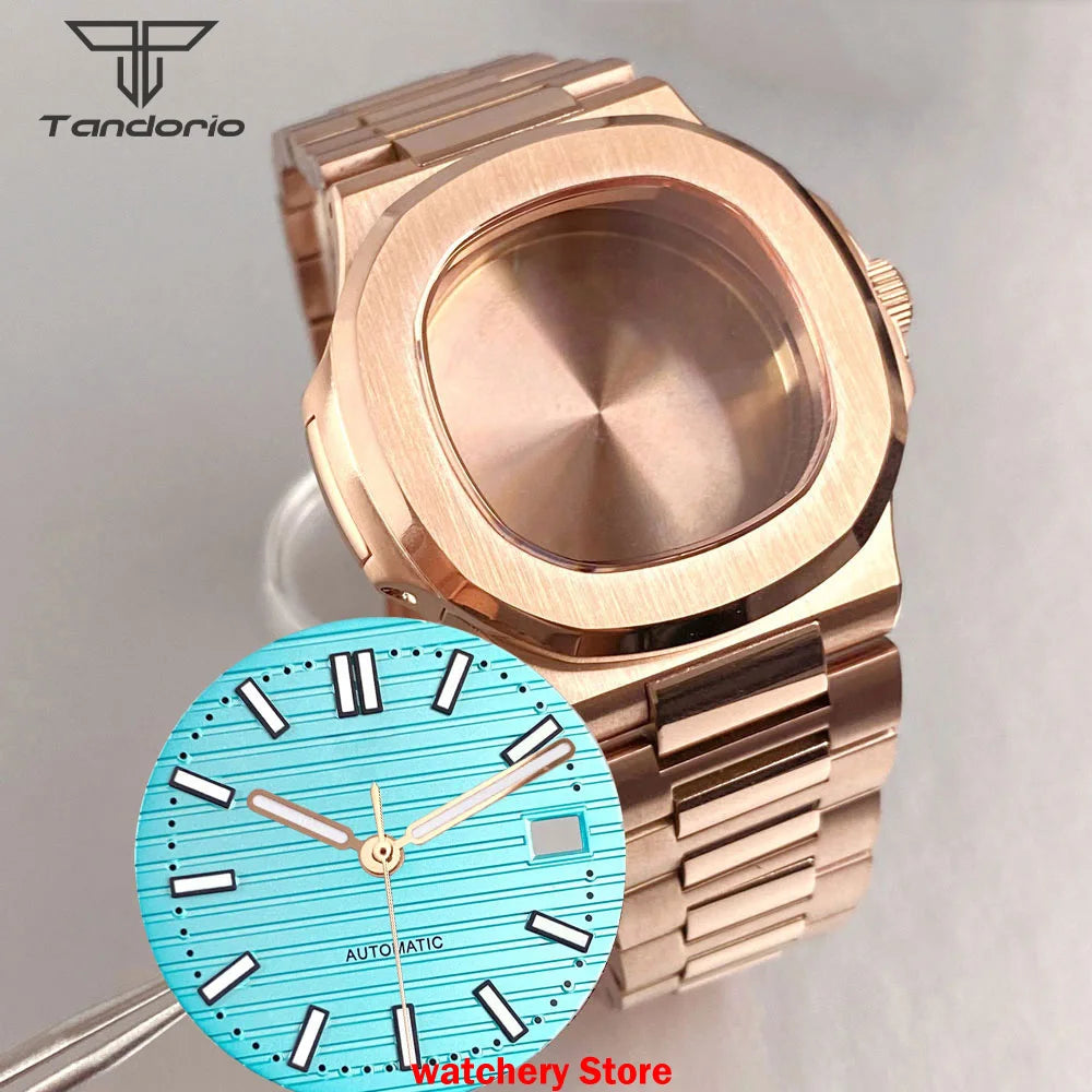 40mm Rose Gold Watch Case Bracelet Fit NH35 NH36 Automatic Movement Watch Parts For Nautilus Style Stainless Steel Bracelet