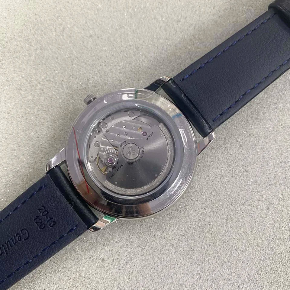 Pilot Watch with Japanese Miyota 9015 Movement Leather Strap 40mm Polished Sapphire 3ATM