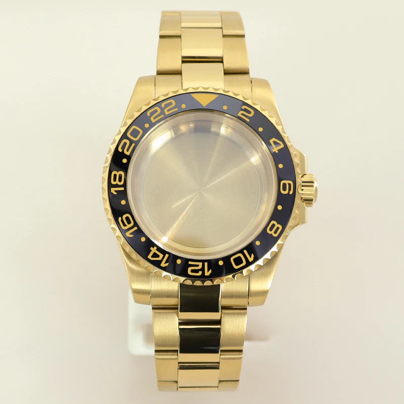 40MM PVD Gold Submariner Watch Case GMT Yacht Master Polish Strap Sapphire Glass For NH35 NH36 NH34 NH38 Miyota 8215 Eta 2824 GMT SUB Yacht 20ATM waterproof