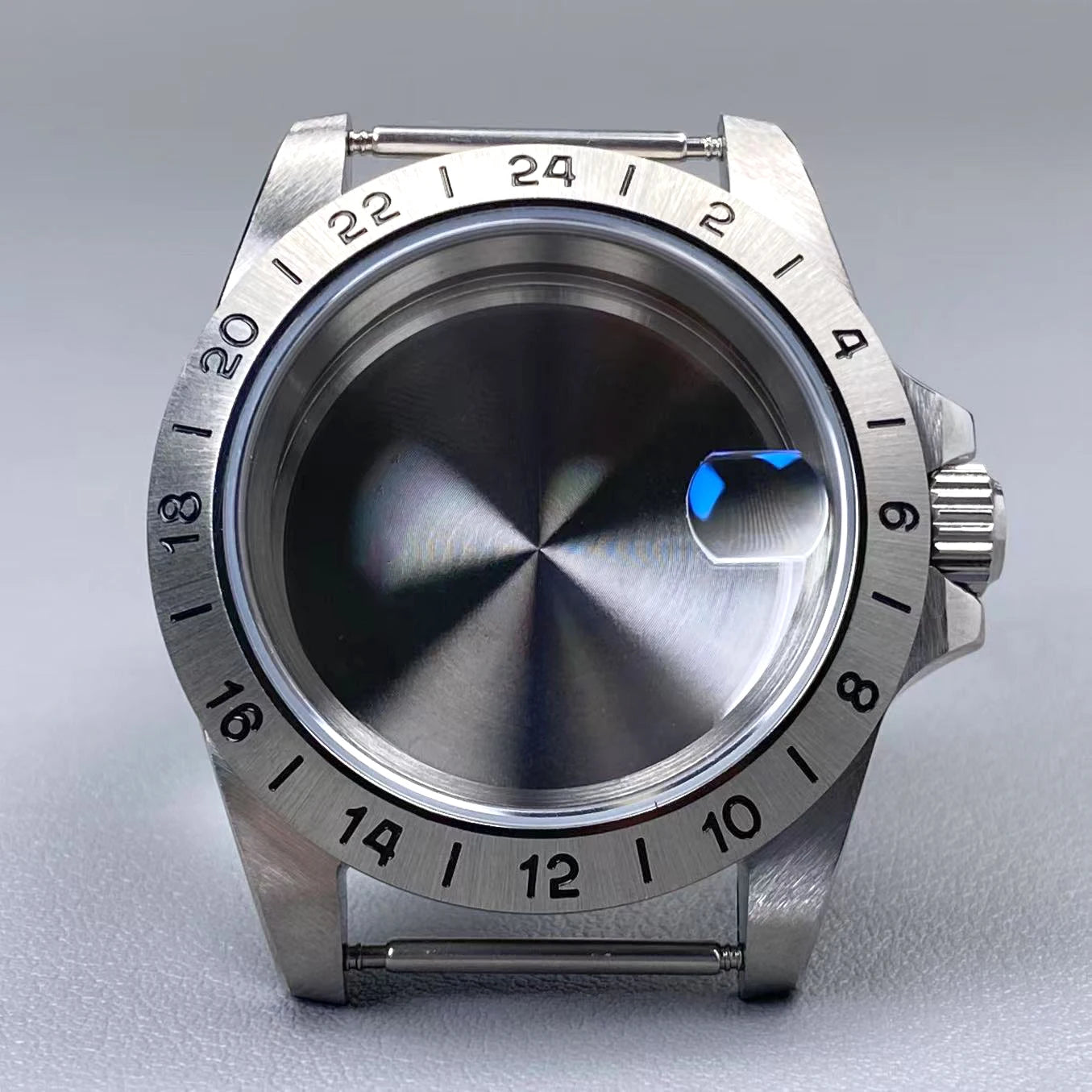39mm EXP 24 Hour GMT Watch Case Fixed Bezel Sapphire for NH35/NH36 Movement Frosted Steel Strip