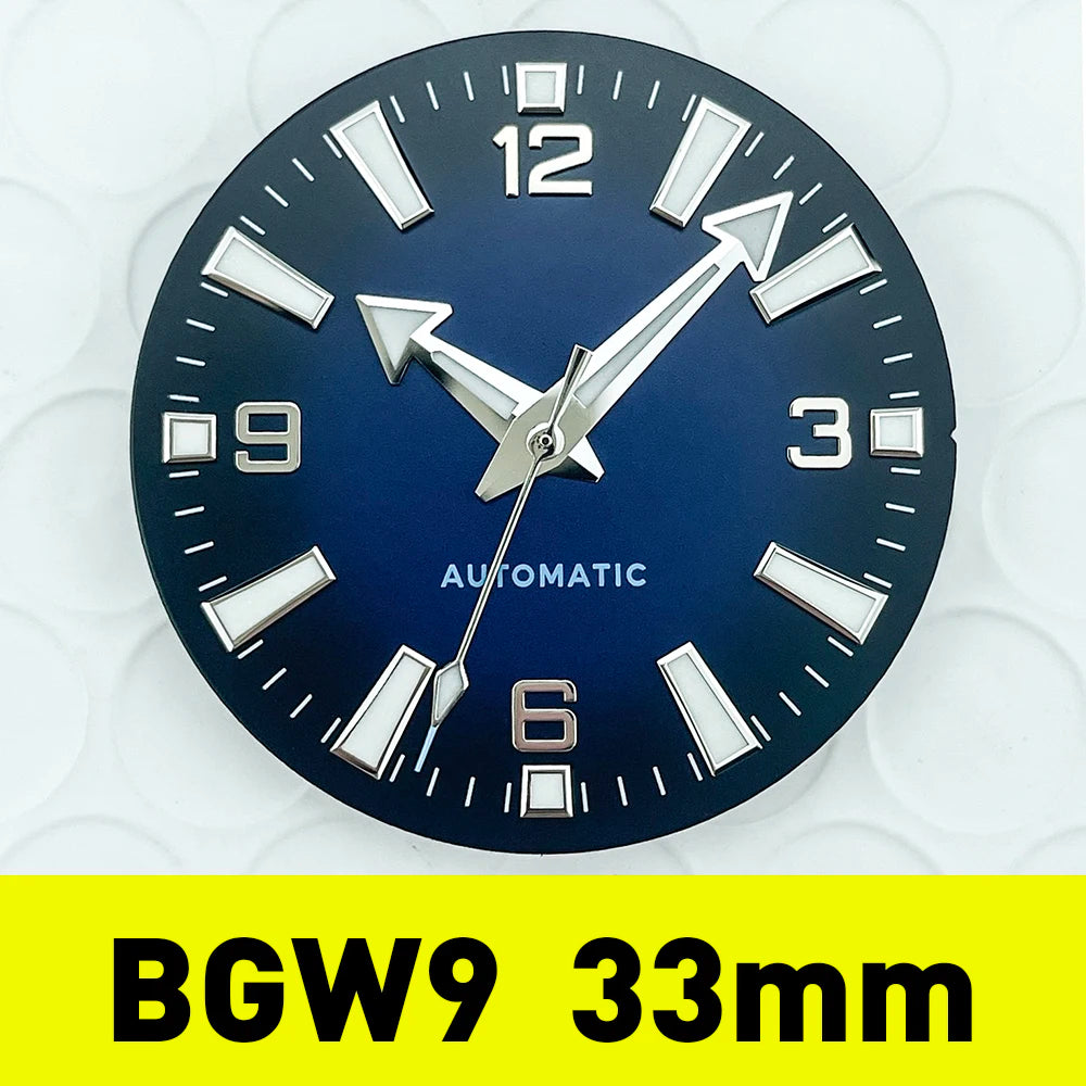 33mm No Logo Black Orange Gradient Sterile Watch Dial for Nh38 Nh35 Movement Planet Style Mens Watch BGW9 Lume + Hands