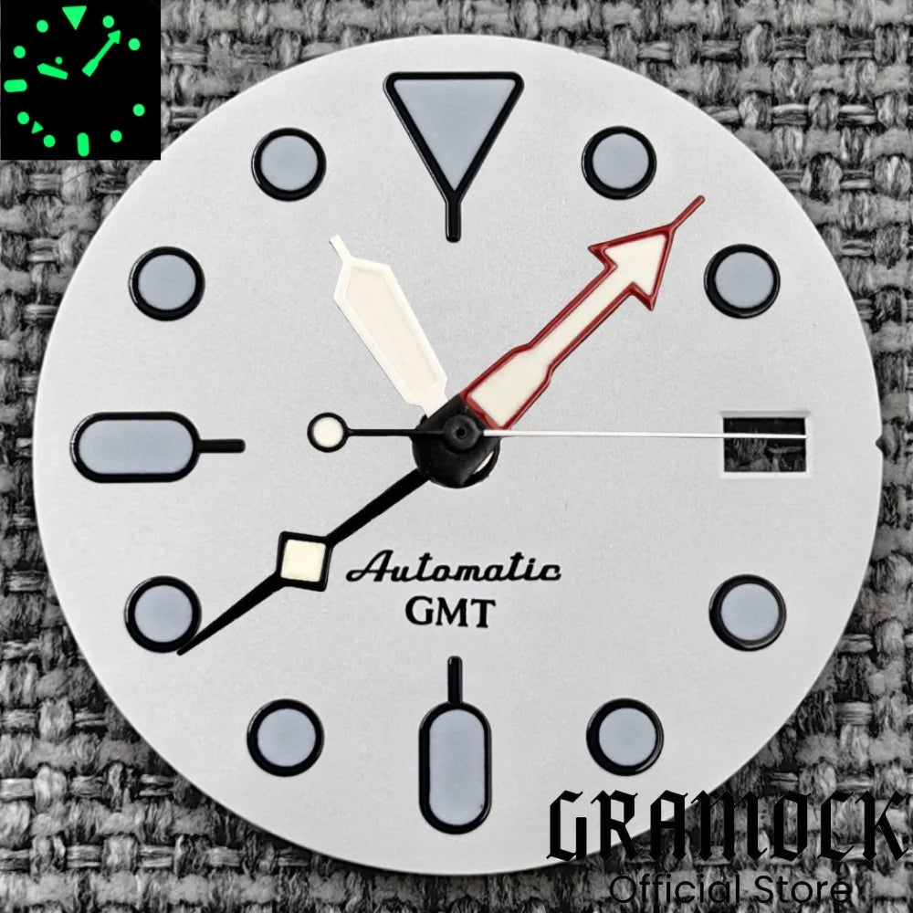 29mm Blue Red Black Orange GMT NH34 White Glossy Dial With Hands C3 Lume Fit NH34 Mechanical Watch Modified Accessories