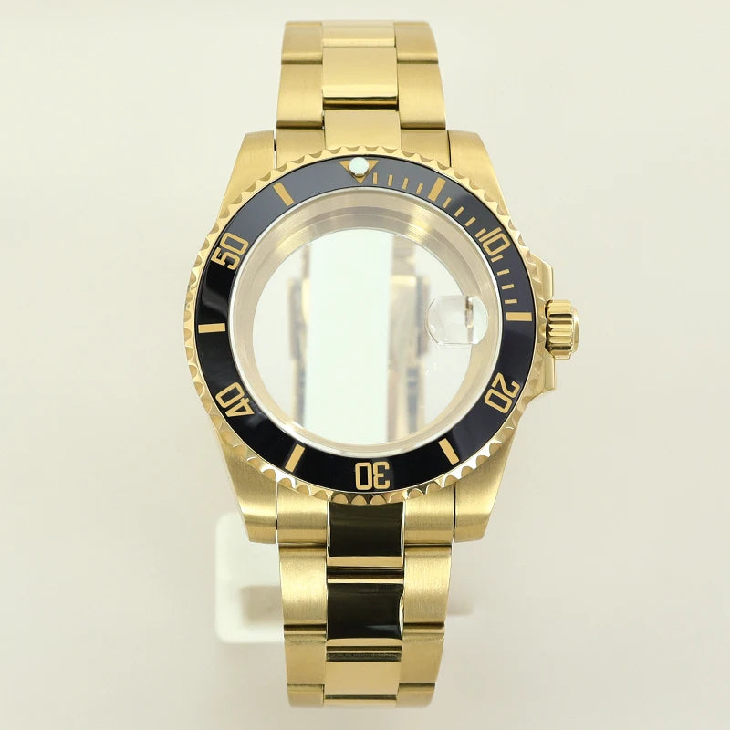 40MM PVD Gold Submariner Watch Case GMT Yacht Master Polish Strap Sapphire Glass For NH35 NH36 NH34 NH38 Miyota 8215 Eta 2824 GMT SUB Yacht 20ATM waterproof