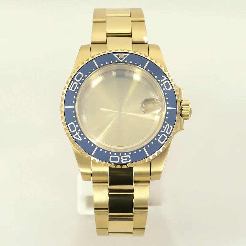 40MM PVD Gold Submariner Watch Case GMT Yacht Master Polish Strap Sapphire Glass For NH35 NH36 NH34 NH38 Miyota 8215 Eta 2824 GMT SUB Yacht 20ATM waterproof