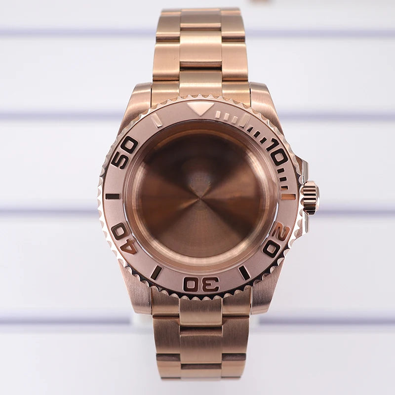 40mm ローズゴールド ヨットマスター ウォッチケース 316ステンレススチール NH35 NH36 NH34 NH38 Miyota 8215 Eta 2824 PT5000ムーブメント 28.5mm文字盤 ローズゴールド ヨットケース スライドロック