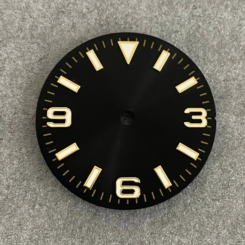 28.5mm Watch Dial + Hands Green Luminous Sun Pattern Modified 369 Nail Dial Watch Faces Accessory Fit NH35/NH36/4R/7S Movement