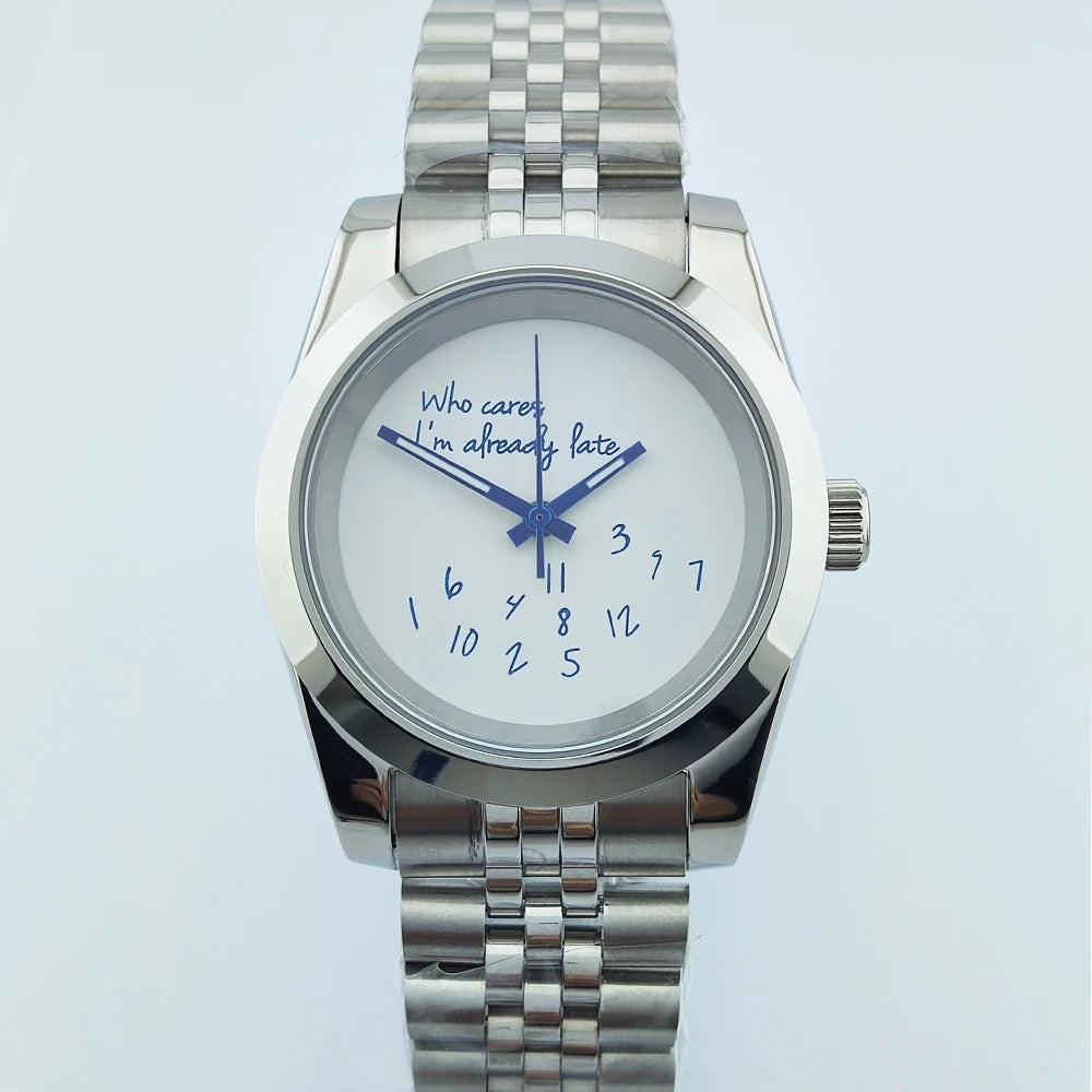 Special Dial Explorer Watch 39mm nh35 Who cares im already late Watch Sapphire 10bar