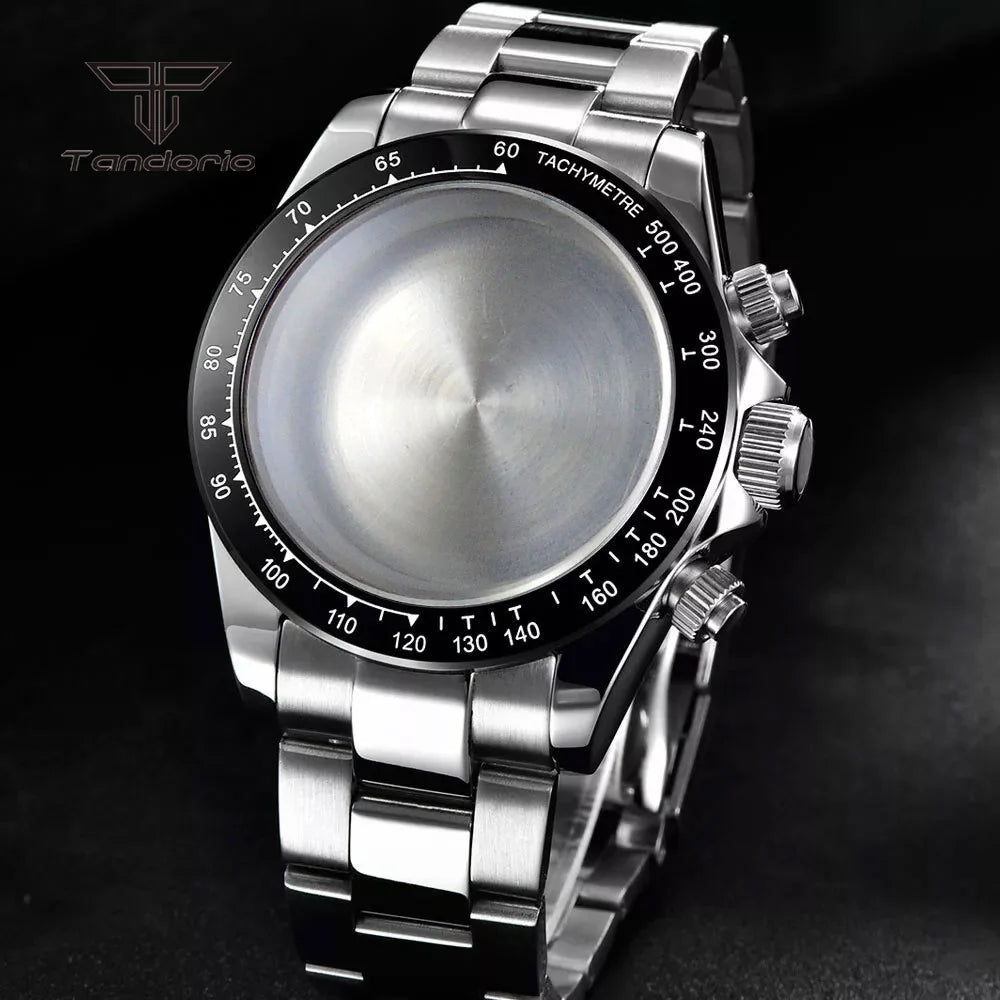 39mm Quartz Watch Case+Watchband Sapphire Glass Fit VK63 VK64 Movt Multi-Functional Chronograph Men Wristwatch Accessories Parts