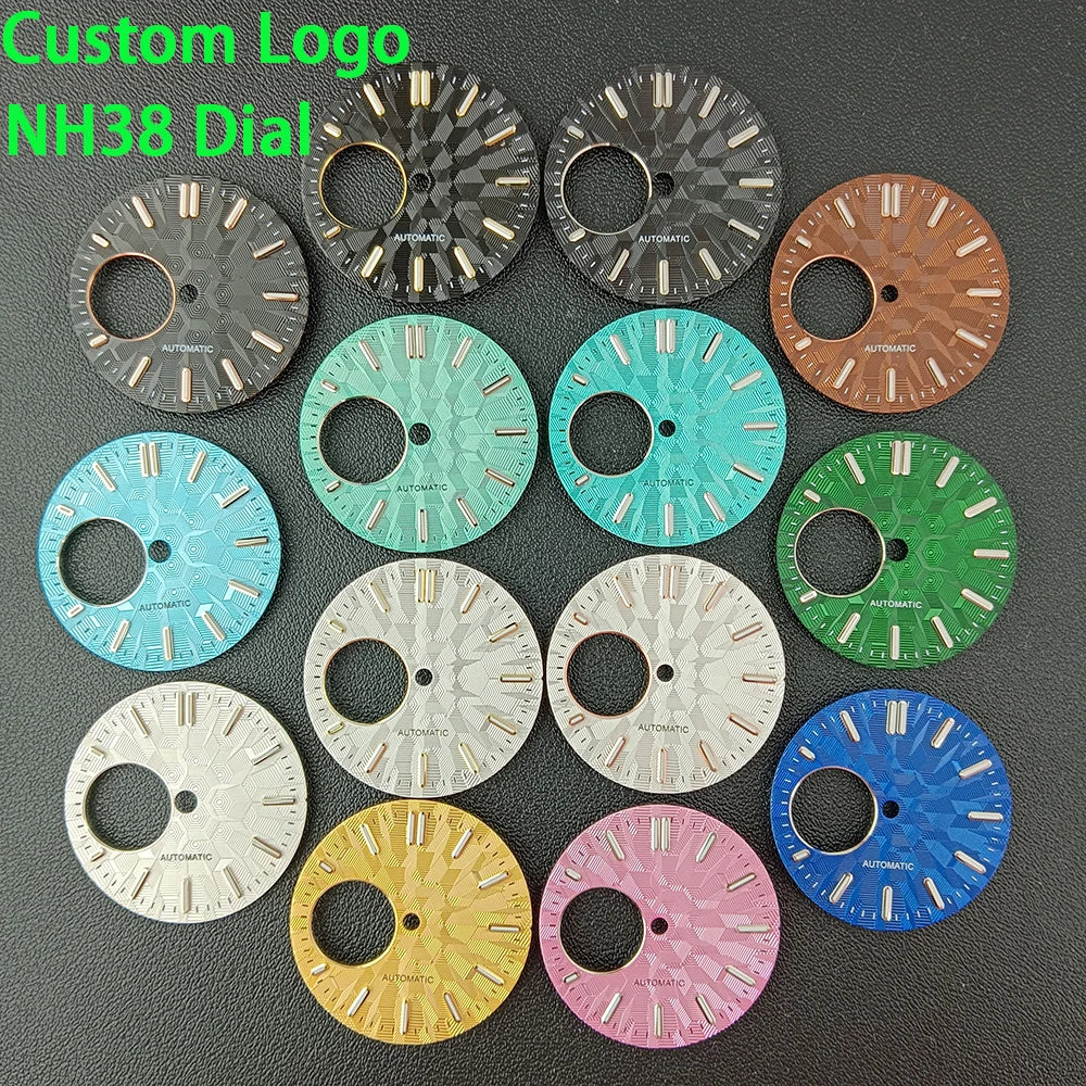 NH38 Watch Dial man watch Custom logo dial green luminous suitable for NH38 movement watch accessories