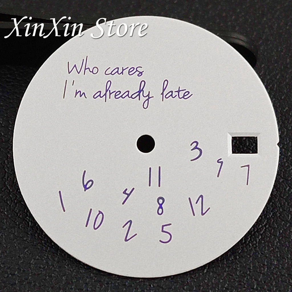 Black NH35 28.5mm Watch Dial Who Cares With Lightning Second Hands For NH35 4R35 Movement Who Cares Lt's Already Late Replace Watch Dial