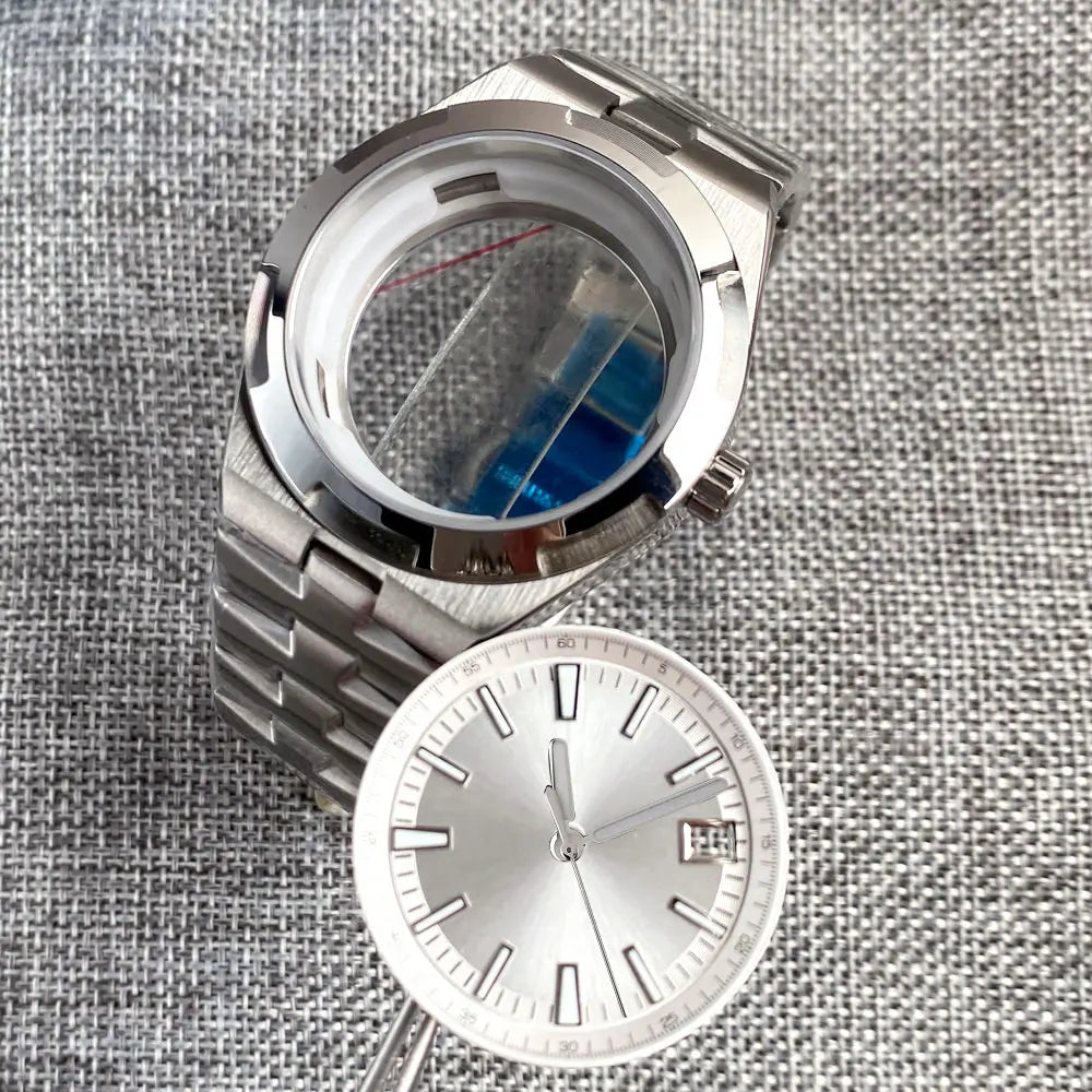 41mm Overseas Watch case NH34 NH35 NH36 NH70 NH72 Movement 33MM Dial Lume Hand Watch Part Mod Brush Finish Bracelet