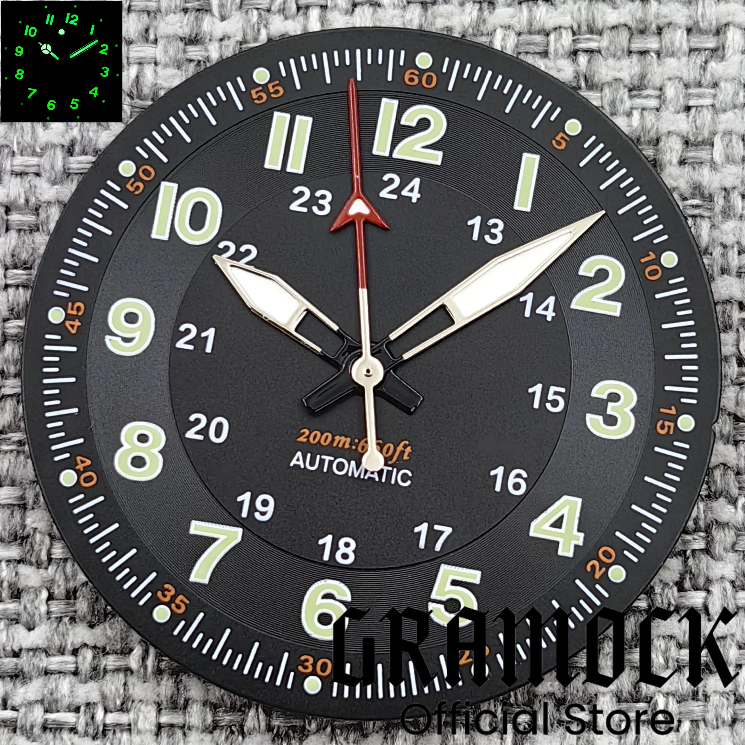 Gramock Classics Sterile 29mm Pilot Black Watch Dial Part for NH35/36 ETA PT5000 Miyota Mingzhu DG ST2130 Movement Part Hand Set
