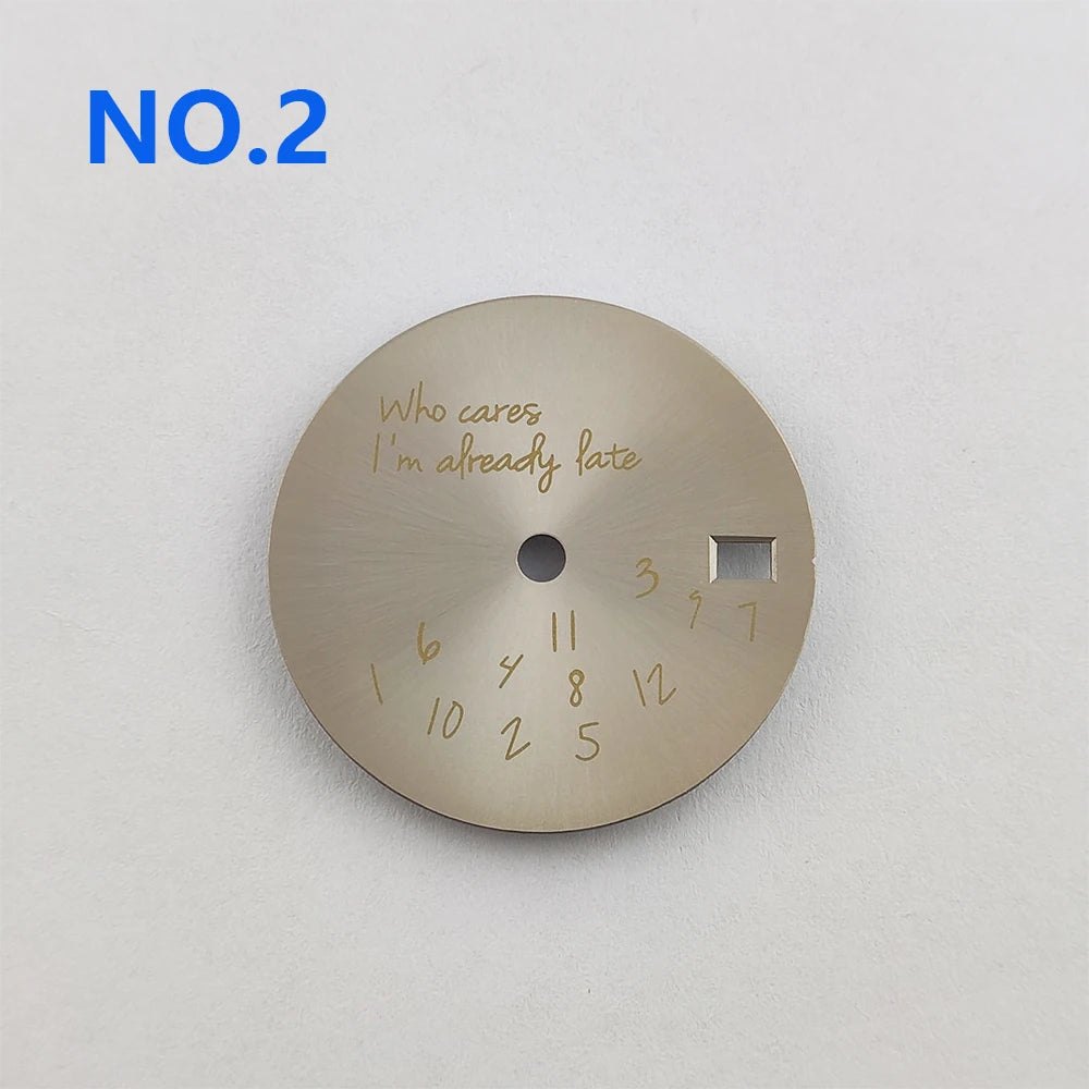 Who Cares Watch Dial 28.5mm nh35 Dial Who cares im already late Dial Watch Face gold text For NH35/NH36 Movement Watch Accessories