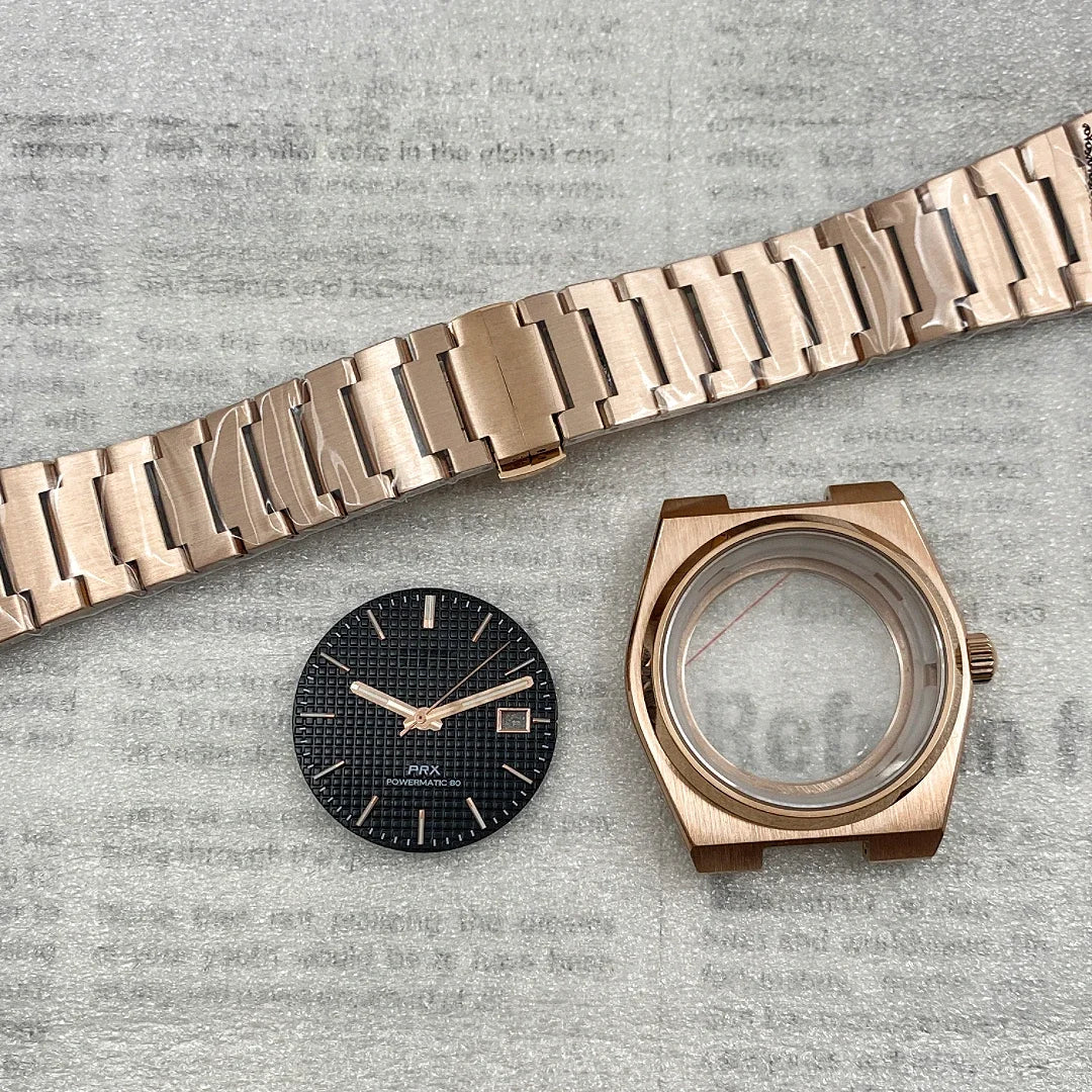 Gold / Rose Gold / PVD Black PRX case 40mm Automatic Modified Case Strap Set Fits Supe Player Prx NH35 NH36 Movement Sapphire Glass Penetrating