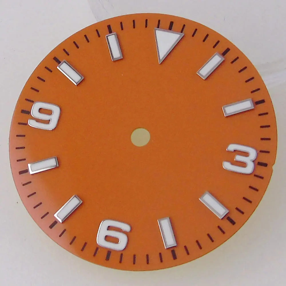 Explorer Watch Dial 29mm Watch Dial Explore Dial Face for NH35 NH36 Movement Black/Orange/Blue Steel Watch parts Green Lume Replacement Parts