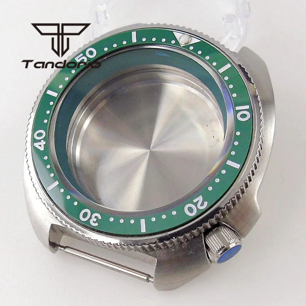 44mm Captain Willard Watch Case Stainless Steel Brushed Turtle Abalone 6105 Watch Case 20BAR Sapphire Glass Ceramic Rotating Bezel Fit NH34 NH35 NH36 ETA2824 PT5000 Movt