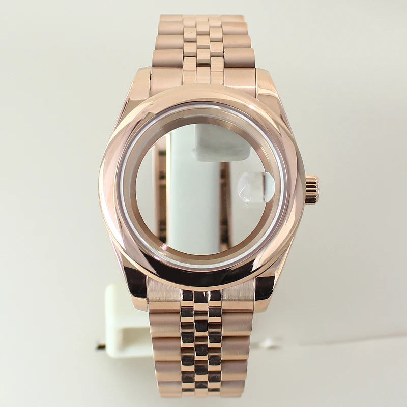 Two Tone Round Edge Watch Case 39mm 36mm Sapphire Crystal Glass For Seiko NH35 NH36 NH38 NH34 Miyota 8215 Movement Presidential Bracelet