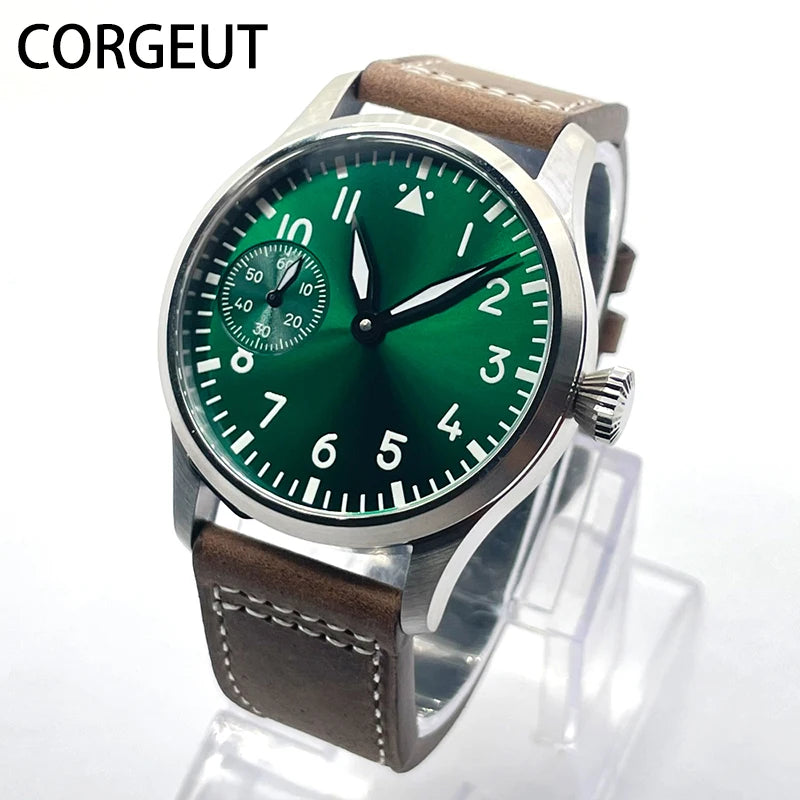 Corgeut Chronograph Watch CG2022 Sapphire 42MM Asia 6497 Seagull St3600 Automatic Glass Back 3Bar sub second pilot
