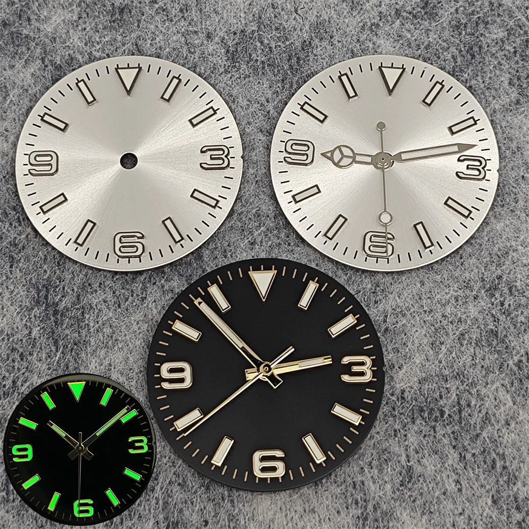 28.5mm Watch Dial + Hands Green Luminous Sun Pattern Modified 369
