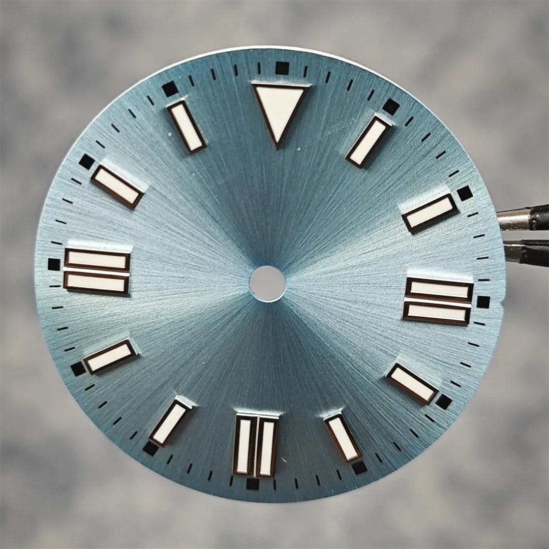 28.5mm Watch Dial Sunray Texture Dial Double Strips Nails Green Luminous Watch Faces for NH35/ 8215/ 2813/ 2836 Movements