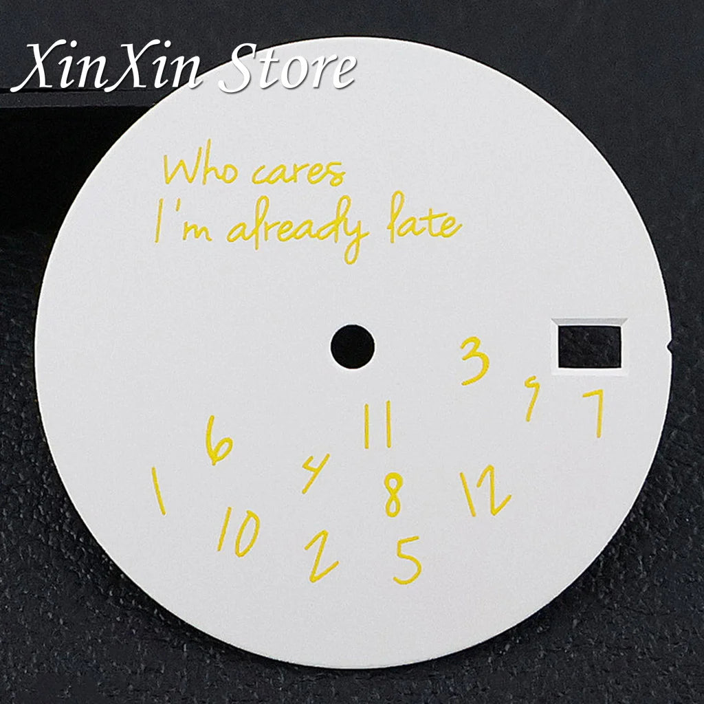 Black NH35 28.5mm Watch Dial Who Cares With Lightning Second Hands For NH35 4R35 Movement Who Cares Lt's Already Late Replace Watch Dial