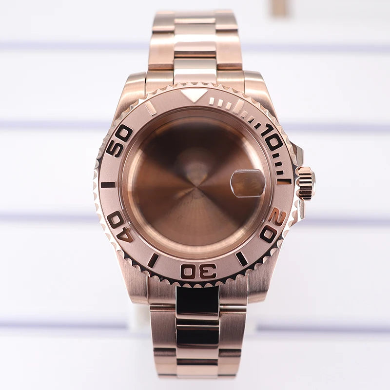 40mm ローズゴールド ヨットマスター ウォッチケース 316ステンレススチール NH35 NH36 NH34 NH38 Miyota 8215 Eta 2824 PT5000ムーブメント 28.5mm文字盤 ローズゴールド ヨットケース スライドロック