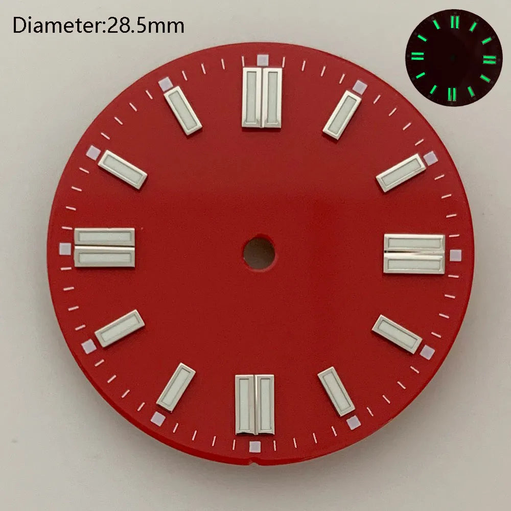 28.5mm NH35 double bar watch dial luminous grass green red dark blue yellow dial for NH35 automatic movement watch accessories can customize logo