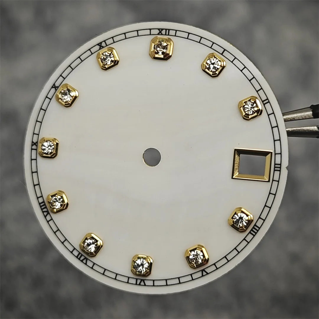 NH35 Watch Dial Watch Hands 28.5mm Diamond Inlaid Shell of Pearl Pattern Surface Watch Accessories for NH35/NH36 Movement