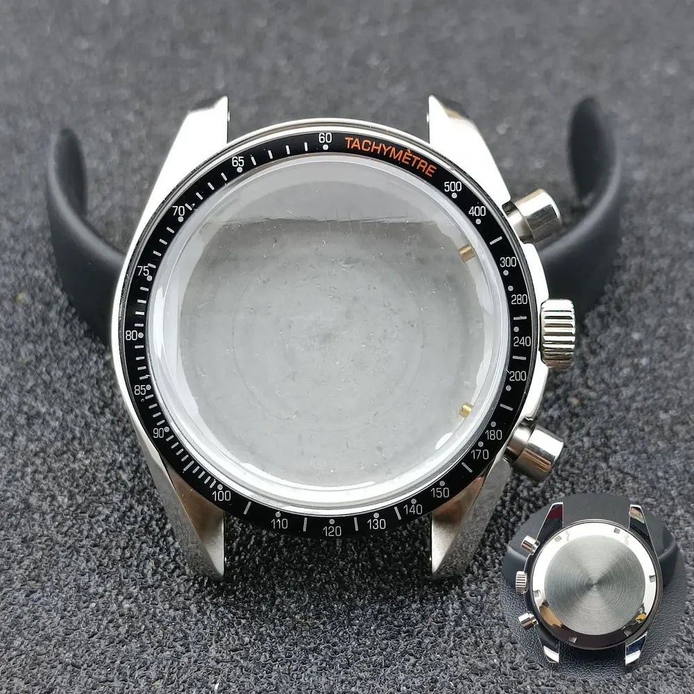 40mm Speedmaster Watch Case Stainless Steel For VK63 VK64 Chronograph Quartz Movement Mineral Moon Foorprint Sterile Caseback