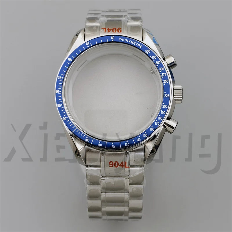 Speed Master Case 40mm VK63 Silver Watch Case Blue Green Black Silver Insert With Coated Glass For VK63 Quartz Chronograph Movement Steel Bracelet