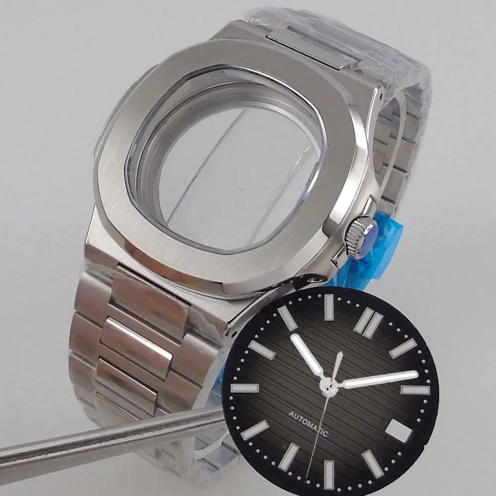 Square Watch Case fit for Philippe Nautilus 40mm Japan NH35A NH34 NH70 Movement Sapphire Glass Watch Parts