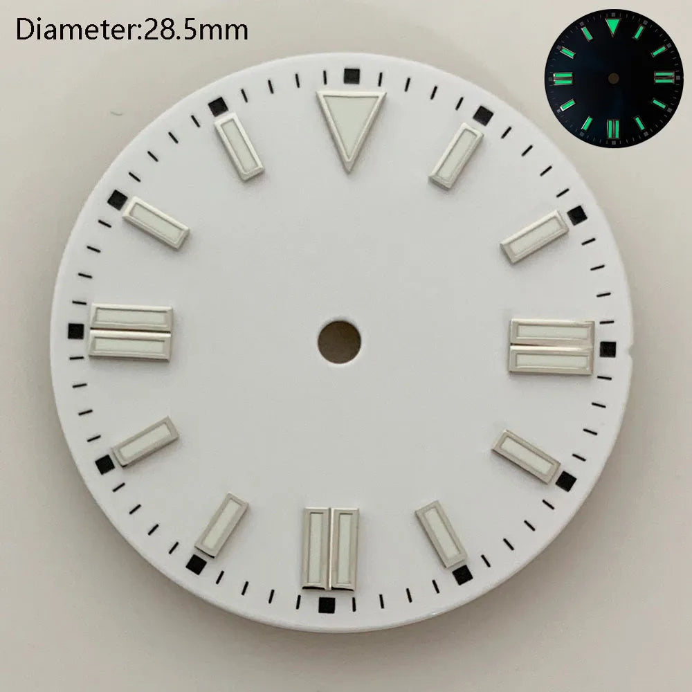 28.5mm NH35 double bar watch dial luminous grass green red dark blue yellow dial for NH35 automatic movement watch accessories can customize logo