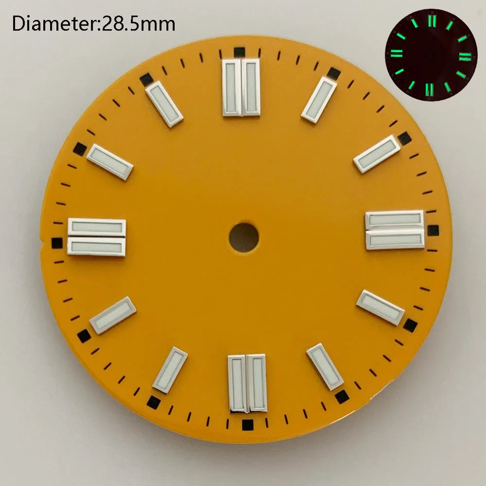 28.5mm NH35 double bar watch dial luminous grass green red dark blue yellow dial for NH35 automatic movement watch accessories can customize logo