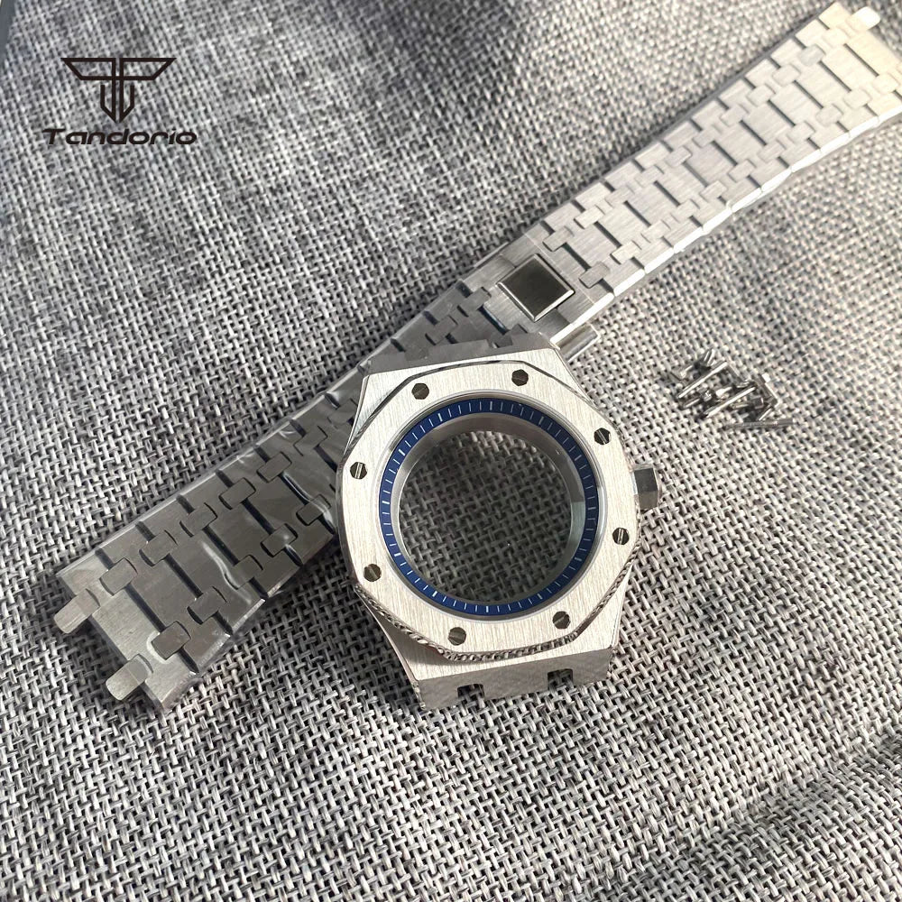 42mm Royal Oak AP Case Stainless Steel Brushed Octagon Watch Case Bracelet Glass Back Chapter Ring Sapphire Glass Fit NH35 NH36 Automatic Movement