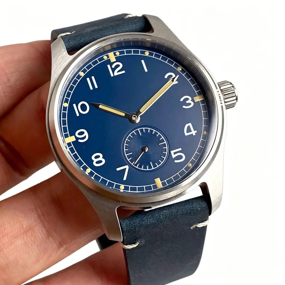 Sub Second Automatic Watch Tandorio TD931A 39mm Sapphire Pilot ST1701 20ATM Stainless Steel Aged Black