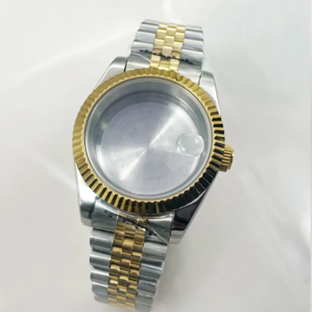 Gold fluted Watch Case Luxury 36mm/39mm Sapphire watch case Two Tone case 10BARS fit NH35 NH36 NH34 ETA2824 2836 Miyota8215 PT5000 DG2813 3804 movement