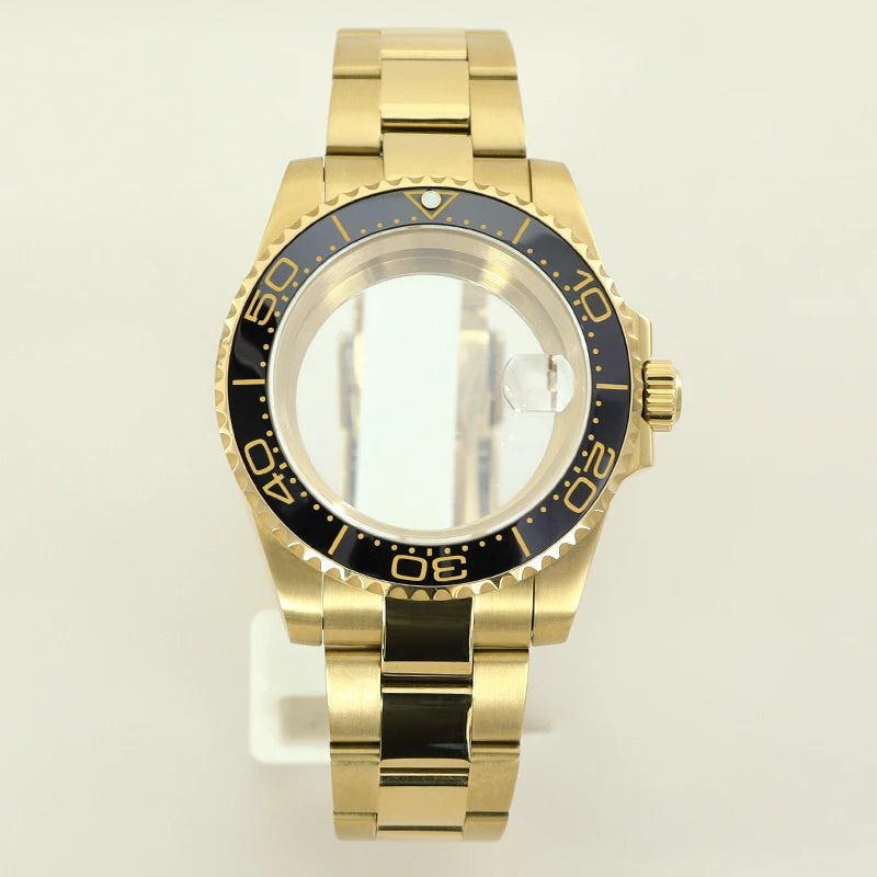 40MM PVD Gold Submariner Watch Case GMT Yacht Master Polish Strap Sapphire Glass For NH35 NH36 NH34 NH38 Miyota 8215 Eta 2824 GMT SUB Yacht 20ATM waterproof