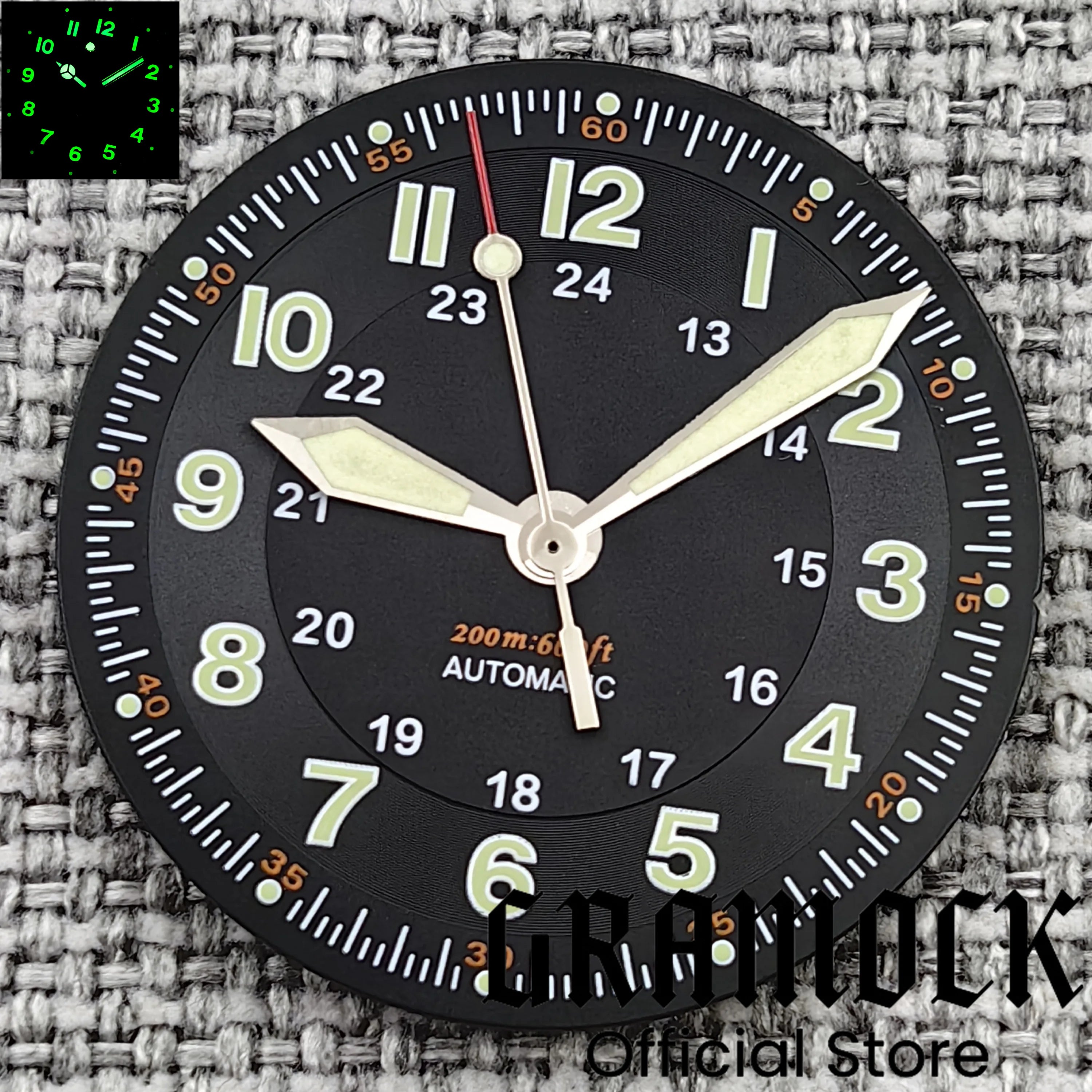 Gramock Classics Sterile 29mm Pilot Black Watch Dial Part for NH35/36 ETA PT5000 Miyota Mingzhu DG ST2130 Movement Part Hand Set