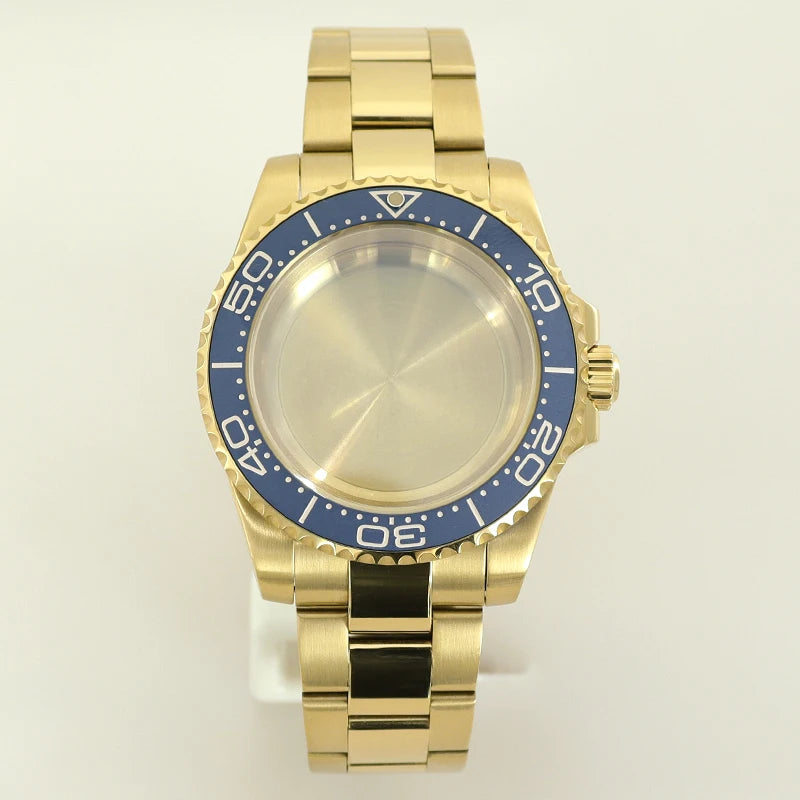 40MM PVD Gold Submariner Watch Case GMT Yacht Master Polish Strap Sapphire Glass For NH35 NH36 NH34 NH38 Miyota 8215 Eta 2824 GMT SUB Yacht 20ATM waterproof