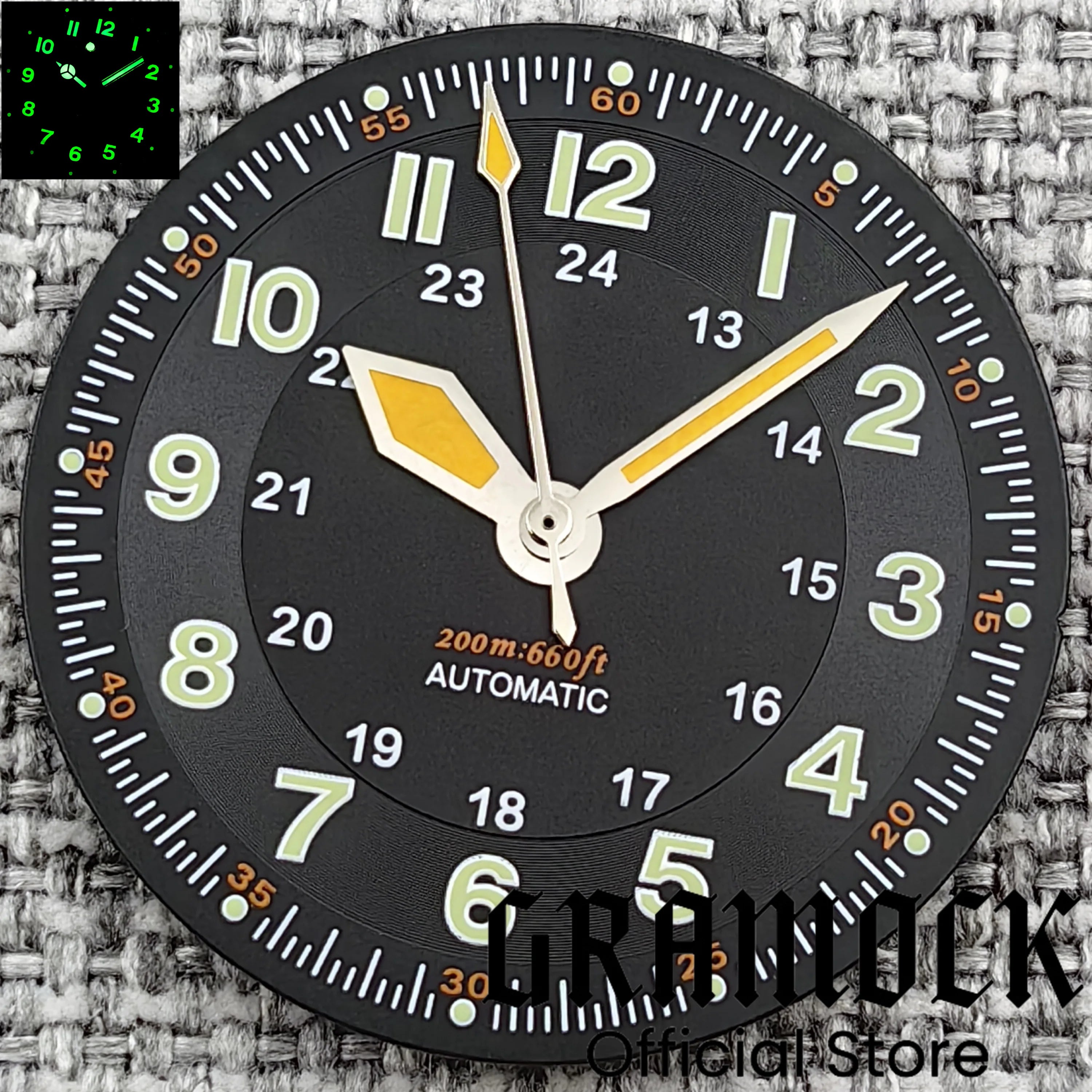 Gramock Classics Sterile 29mm Pilot Black Watch Dial Part for NH35/36 ETA PT5000 Miyota Mingzhu DG ST2130 Movement Part Hand Set