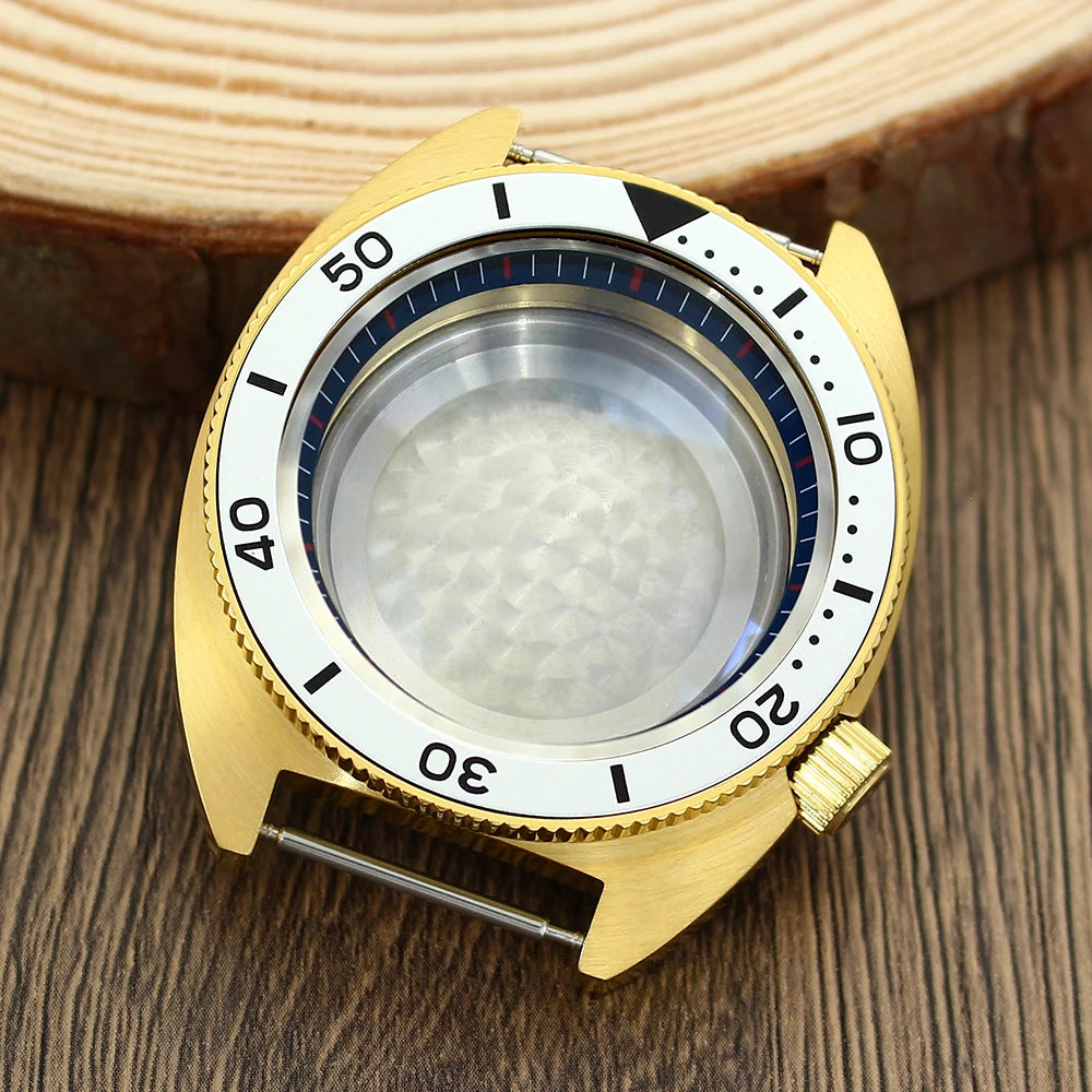41mm Gold PVD Captain Willard Watch Case Domed Sapphire Tuna Turtle for Seiko MOD NH35 NH36 NH34 4R36 Movts Abalone Screw Crown
