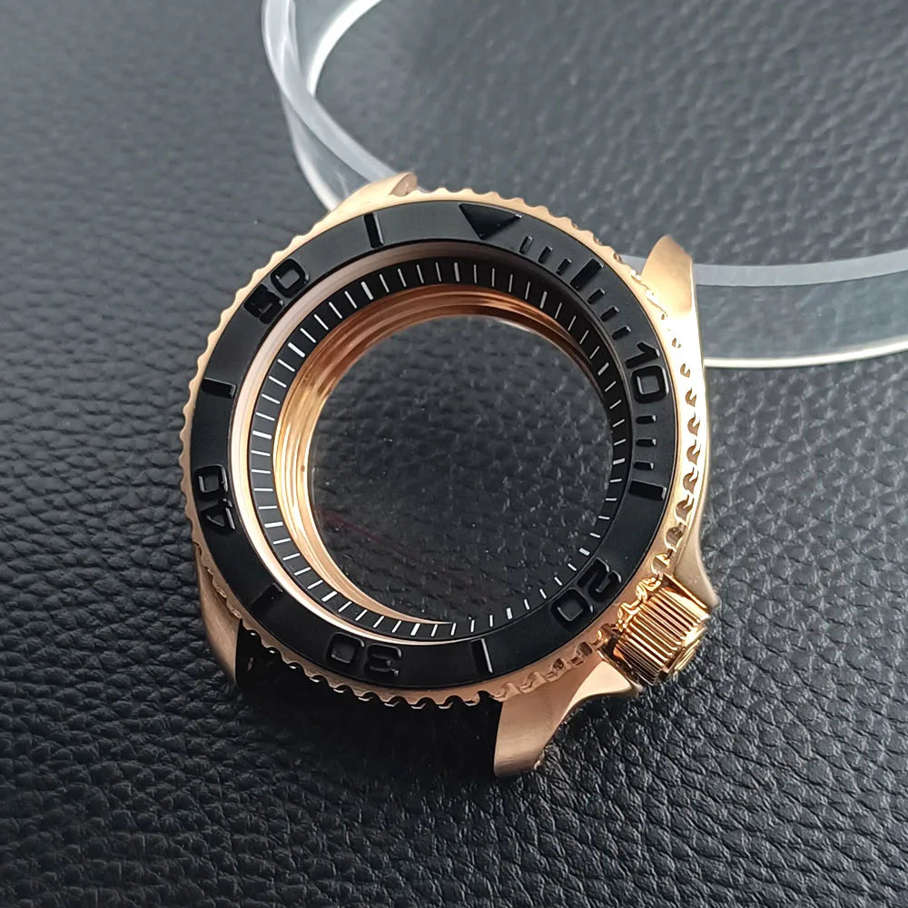 Gold Skx007 Case Mod For NH35 42mm 316 Rose Gold Steel Case Fit NH35 NH36 Movement/Dial Case Plane Sapphire Glass 22mm Strap Watch Box