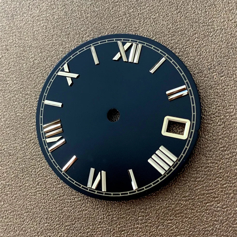28.5mm Roman Scale Watch Dial Real Nail Modified Replacement Watch Faces with Single Calendar Window for NH35/NH36/4R Movement